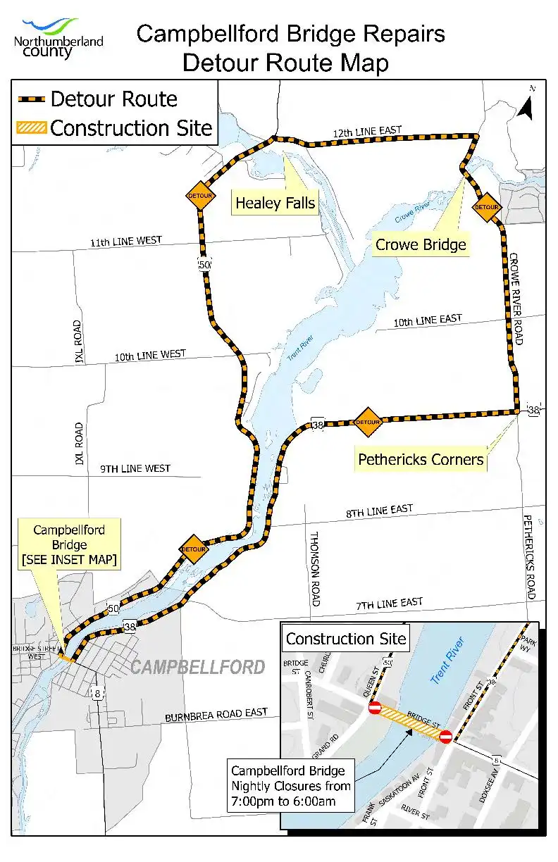 Campbellford Bridge construction detour map