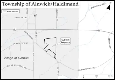 Map showing location of subdivision application in the Township of Alnwick/Haldimand